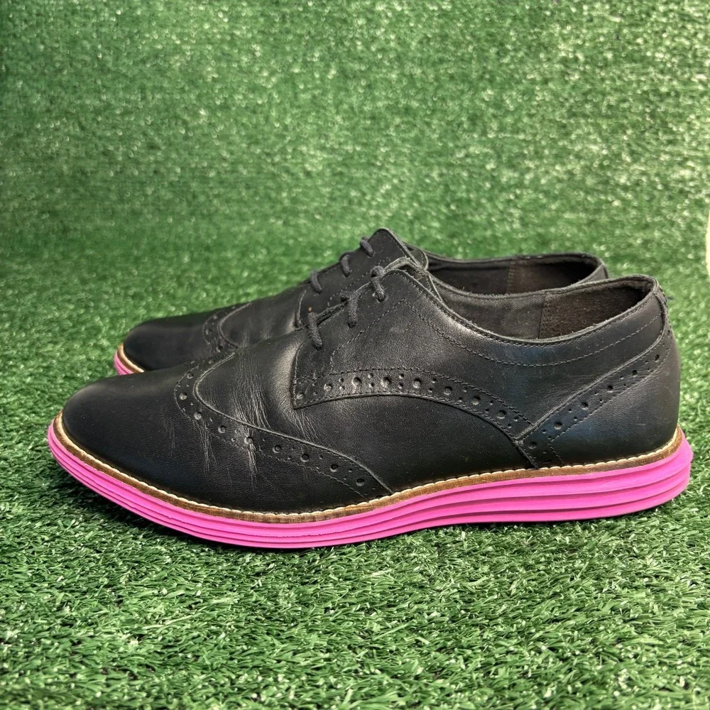Cole Haan Lunargrand Waterproof Wingtip Oxford Leather Black Pink Mens Size 9B